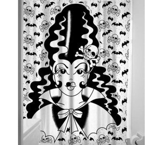 Sourpuss Frankenstein Bride Bats Shower Curtain